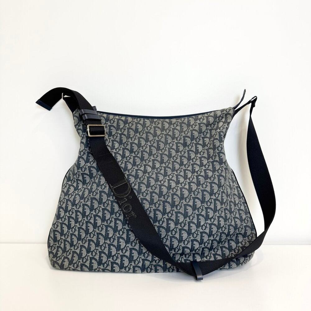 DIOR Navy Trotter Tote Monogram Oblique Messenger Bag